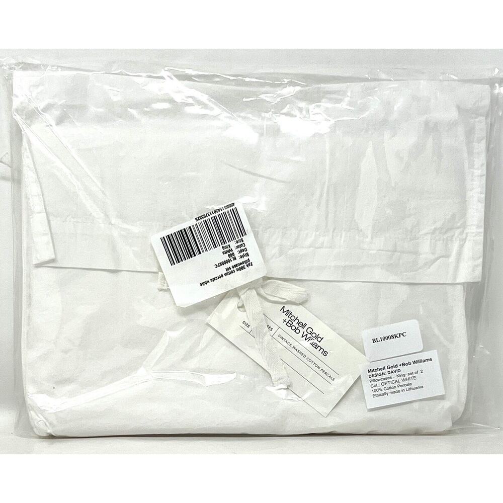 Mitchell Gold Bob Williams King Pillowcases Cotton Percale Optical Wht VTG Wash